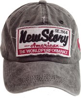 Katoenen vintage baseball cap antraciet washed met opdruk maat one size