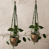 Macramé Plantenhanger Aquave green - set van 2 stuks - Poefenzo