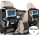 Autostoel organiser - Set van 2 - Car seat organizer - Autostoelbeschermer met tablethouder -  Autostoel organizers - Pu leer - Zwart - Opbergvak - iPad houder auto - 59.9cm bij 41.9cm