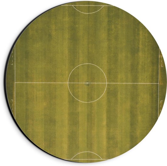 Dibond Wandcirkel - Voetbalveld Bovenaanzicht - 20x20cm Foto op Aluminium Wandcirkel (met ophangsysteem)