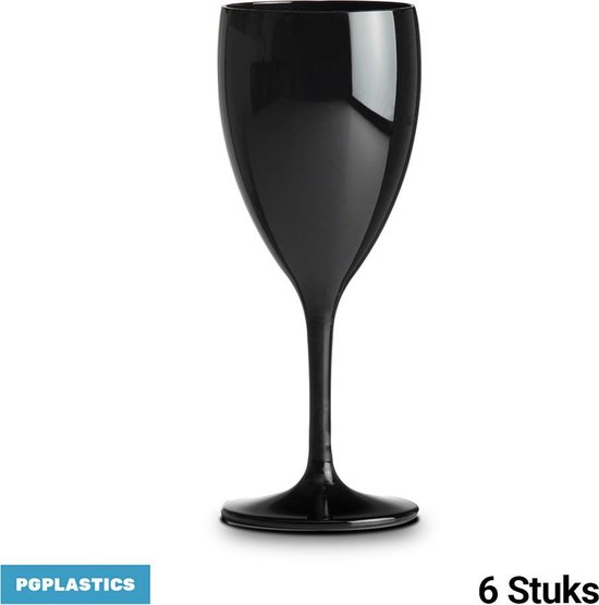 6x Zwarte Onbreekbare 34cl - Vino Glas - Kunststof Polycarbonaat Erg... | bol.com