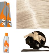 XP100 haarverf pakket kleur 11.0  Super lichtblond (1x 100ML) met 9% waterstof ( 1x 250ML) incl verfbakje, kwast, maatbeker, puntkam en handschoenen