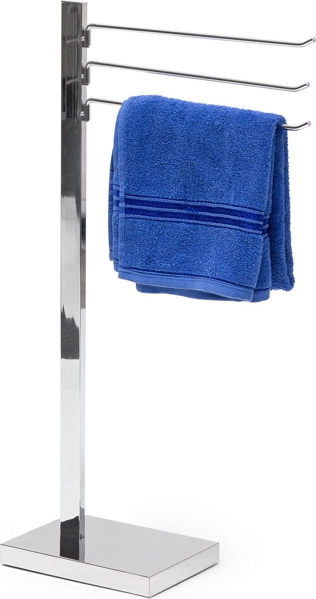Relaxdays handdoekhouder met 3 armen, handdoekrek, vrijstaand, handdoekdrager