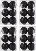 24x Zwarte kunststof kerstballen 6 cm - Glitter - Onbreekbare plastic kerstballen - Kerstboomversiering zwart