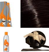 XP100 haarverf pakket kleur 4.03  Middenbruin & Natuur & Goud (1x 100ML) met 3% waterstof ( 1x 250ML) incl verfbakje, kwast, maatbeker, puntkam en handschoenen