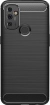 Shop4 - OnePlus Nord N100 Hoesje - Zachte Back Case Brushed Carbon Zwart