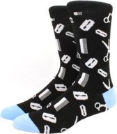 Heren sokken zwart / grijs print schaar /  blad  40-45