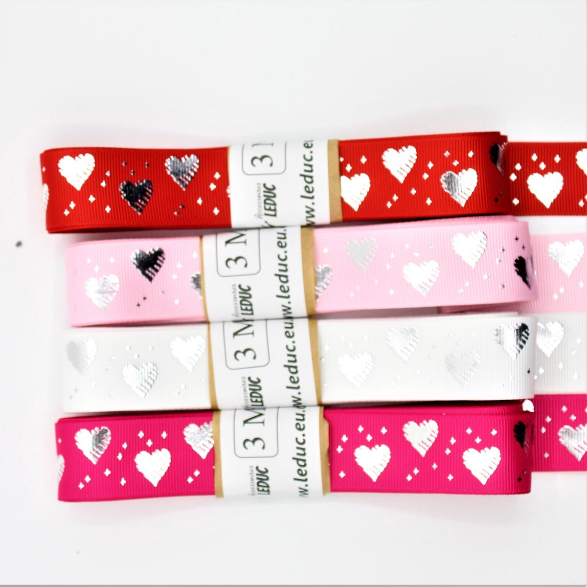 12 Meter LINT Bedrukt met ** HARTJES ** , Prima Kwaliteit, 4 x 3 Meter Mixkleuren, Ideaal voor VALENTIJN, Scrapbooking, enz... Grosgrain 25MM (Ribsband)