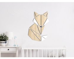 HOUTEN WANDDECORATIE / WOODEN WALL DECORATION - GEOMETRISCHE MUURDECORATIE VOOR KINDERKAMER / GEOMETRIC WALL ART FOR KIDS ROOM - VOS / FOX - 70 x 98cm - LICHT HOUT / NATURAL WOOD - ORIGAMI DESIGN WANDFIGUUR - DIEREN - BABYKAMER - DE VOS