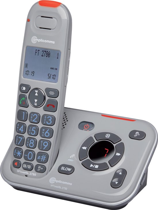 Amplicomms BigTel 1583 Trio, draadloze DECT-telefoon met grote toetsen, antwoordapparaat, drie handsets, audioboost, krachtige beltonen, compatibel met hoortoestellen