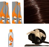 XP100 haarverfpakket kleur 5.0  Lichtbruin (2x 100ML) met 6% waterstof ( 1x 250ML) incl verfbakje, kwast, maatbeker, puntkam en handschoenen