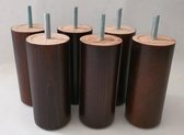 Set van 6 stuks houten Boxspring Bedden Meubelpoten Wengé (donker bruin) Beuken Rond 12 cm hoogte 5 cm doorsnede met M8 draadeinde