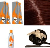 XP100 haarverfpakket kleur 6.66  Donkerblond & Rood intensief (2x 100ML) met 6% waterstof ( 1x 250ML) incl verfbakje, kwast, maatbeker, puntkam en handschoenen