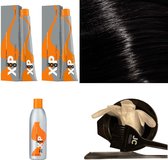 XP100 haarverfpakket kleur 1.10  Zwart & Blauw (2x 100ML) met 9% waterstof ( 1x 250ML) incl verfbakje, kwast, maatbeker, puntkam en handschoenen