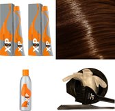 XP100 haarverfpakket kleur 8.0  Lichtblond (2x 100ML) met 6% waterstof ( 1x 250ML) incl verfbakje, kwast, maatbeker, puntkam en handschoenen