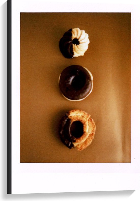 Canvas  - Chocolade Donuts - 60x90cm Foto op Canvas Schilderij (Wanddecoratie op Canvas)