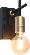 Wandlamp Mokka Zwart/Goud - hoogte 15cm - E27 LED 4W 2200K 200lm - IP20 - Dimbaar > wandlamp binnen zwart goud | wandlamp zwart goud | muurlamp zwart goud | lamp zwart goud | sfeer lamp zwart goud