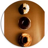 Dibond Wandcirkel - Chocolade Donuts - 60x60cm Foto op Aluminium Wandcirkel (met ophangsysteem)