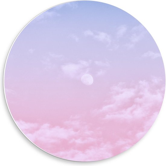 Forex Wandcirkel - Blauw/Roze Lucht - 50x50cm Foto op Wandcirkel (met ophangsysteem)