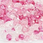 Facetkralen mix, afm 4-12 mm, gatgrootte 1-2,5 mm, roze harmonie, 250gr, circa 860 stuk