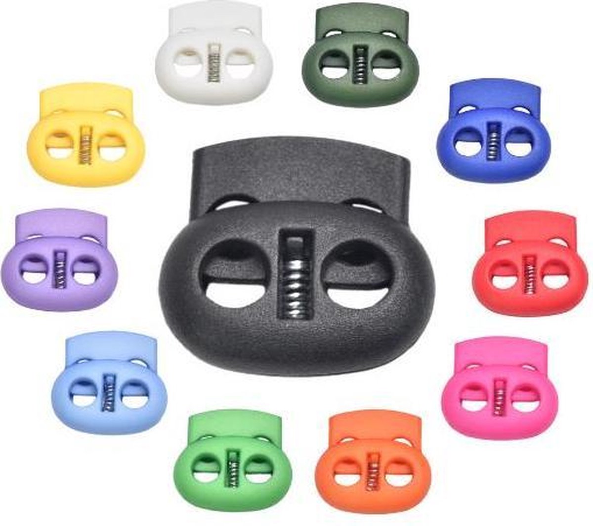 GGXZHT 12 stuks koordstoppers, 6 kleuren, 2-gaats sloten voor koord, kunststof koordsluitingen, koordklem voor tassen, kleding, rugzakken