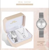 Boerni Aibisino Horloge en Ketting Zilver kleur luxe geschenk set | Crystal glass | Premium kwaliteit uurwerk Quartz Japan | Mineraal | Geschenk | Fashion | Elegant | Dames | Vrouw |  Black F