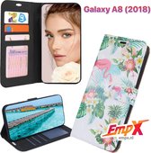 EmpX.nl Galaxy A8 (2018) Print (Flamingo) Boekhoesje | Portemonnee Book Case voor Samsung Galaxy A8 (2018) met Print (Flamingo) | Met Multi Stand Functie | Kaarthouder Card Case Galaxy A8 (20