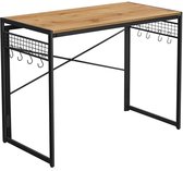 Computertafel, opklapbaar bureau met 8 haken, werkplek, geen gereedschap nodig, industrieel ontwerp, voor thuiskantoor, laptop en PC, vintage bruin-zwart LWD042B05