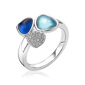 ZINZI zilveren ring driehoek blauw wit turquoise ZIR1786B