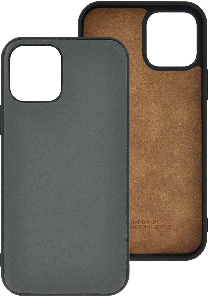 iPhone 12 Hoesje - iPhone 12 hoesje Echt leer Back Cover Case Grijs