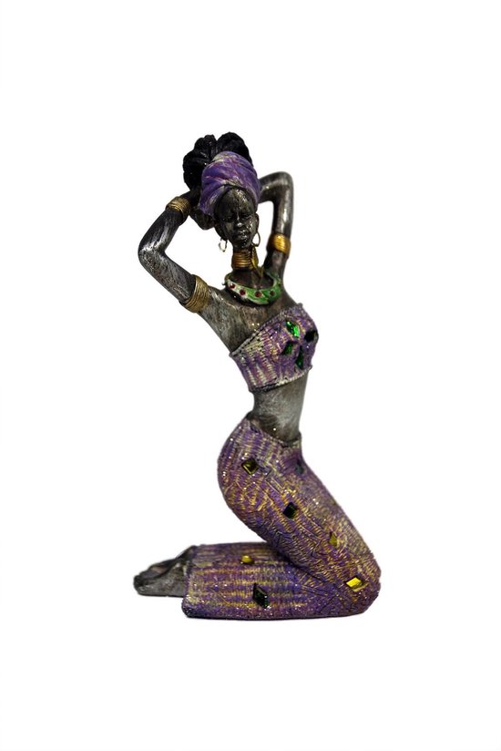 Afrikaanse beeldje Vrouw ‘Spa Day’ – Zilver – Zittend/ Kunst – Steen – 20cm
