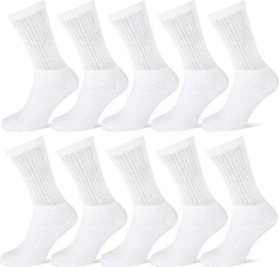 Heren katoenen badstof werk/sport sokken - 10 paar - 35-38 - Wit