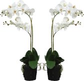 Set van 2x stuks witte Orchidee kunstplanten/planten in pot 62 cm - Kunstplanten/nepplanten - Kantoorplanten/woonkamer planten