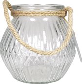 Glazen ronde windlicht  Crystal 2,5 liter met touw hengsel/handvat 16 x 14,5 cm - 2500 ml - Kaarsen - Waxinelichtjes.