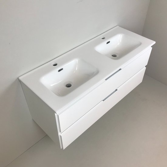 Meuble de salle de bain double Blanco 120cm, blanc avec vasque en céramique  | bol