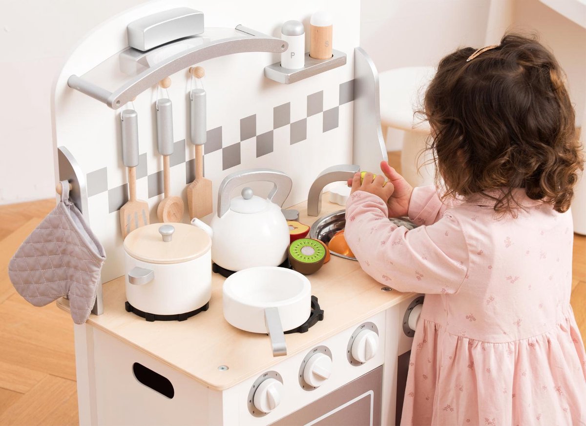 New Classic Toys Houten Speelkeuken - DeLuxe - Wit - Komt met alle Accessoires - Aanrechthoogte is 55centimeter — afbeelding 5