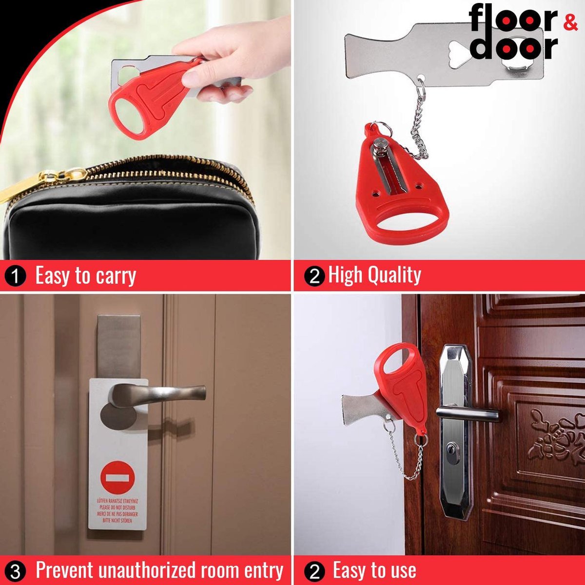 Draagbare alarm deurstopper - 80dB anti-diefstal beveiligingsalarm