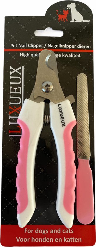 Luxueux Professionele Nagelknipper Hond + Nagelvijl - Roze Wit- Dier - Kat - Nageltang Met Veiligheidsstop Nagelschaar