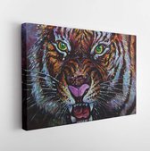 Onlinecanvas - Schilderij - Art Painting Oil Color Tiger Thai Land Art Horizontal Horizontal - Multicolor - 40 X 50 Cm