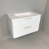 Meuble de salle de bain Blanco 80cm, blanc avec vasque en Solid Surface
