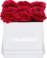 Relaxdays flowerbox wit - Valentijnsdag - rozenbox - giftbox - cadeaubox kunstbloemen - rood