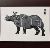 Afrikaanse Neushoorn - A4 Linodruk handgedrukt door Artisjokmobiel (Rhino) - Posters van Dieren