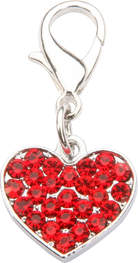 Foto: Hondenpenning kristal hartje rood 13x13mm handgemaakt met ingelegde tsjechische kristallen zilver chroom dierenpenning hondensieraad