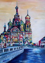 Steden Poster - Rusland Moskou Skyline Painted 2 - Wandposter 60 x 40 cm