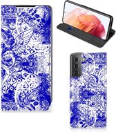 Smartphone Hoesje Samsung Galaxy S21 Book Style Case Angel Skull Blue