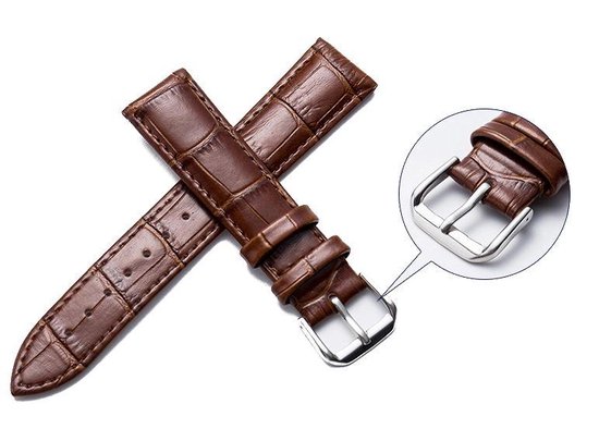 Leder Horlogebandje-18mm-Bruin-Croco Print - Xiu Jewels