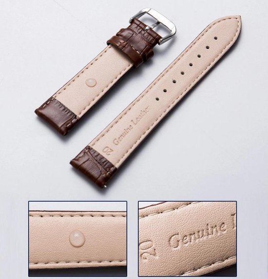 Leder Horlogebandje-18mm-Bruin-Croco Print - Xiu Jewels