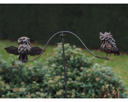 Metalen Tuinsteker bewegend- tuindecoratie - Uiltjes - luxe hoogte 110 cm kleur bruin