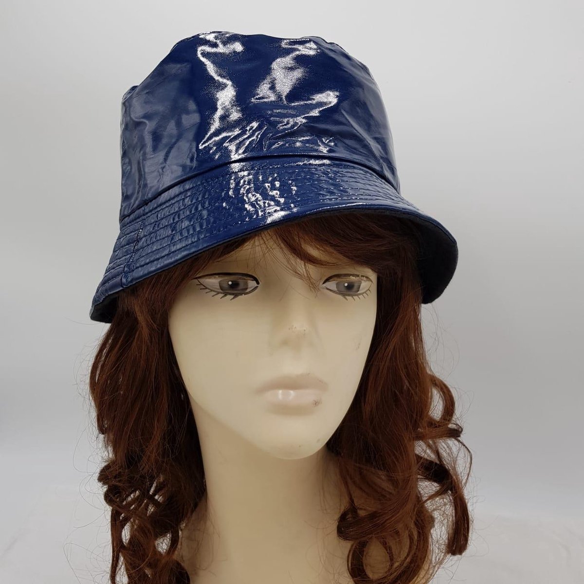 Bucket Hat glanzend blauw Dames hoed omkeerbaar mooie regenhoed dubbelzijdig