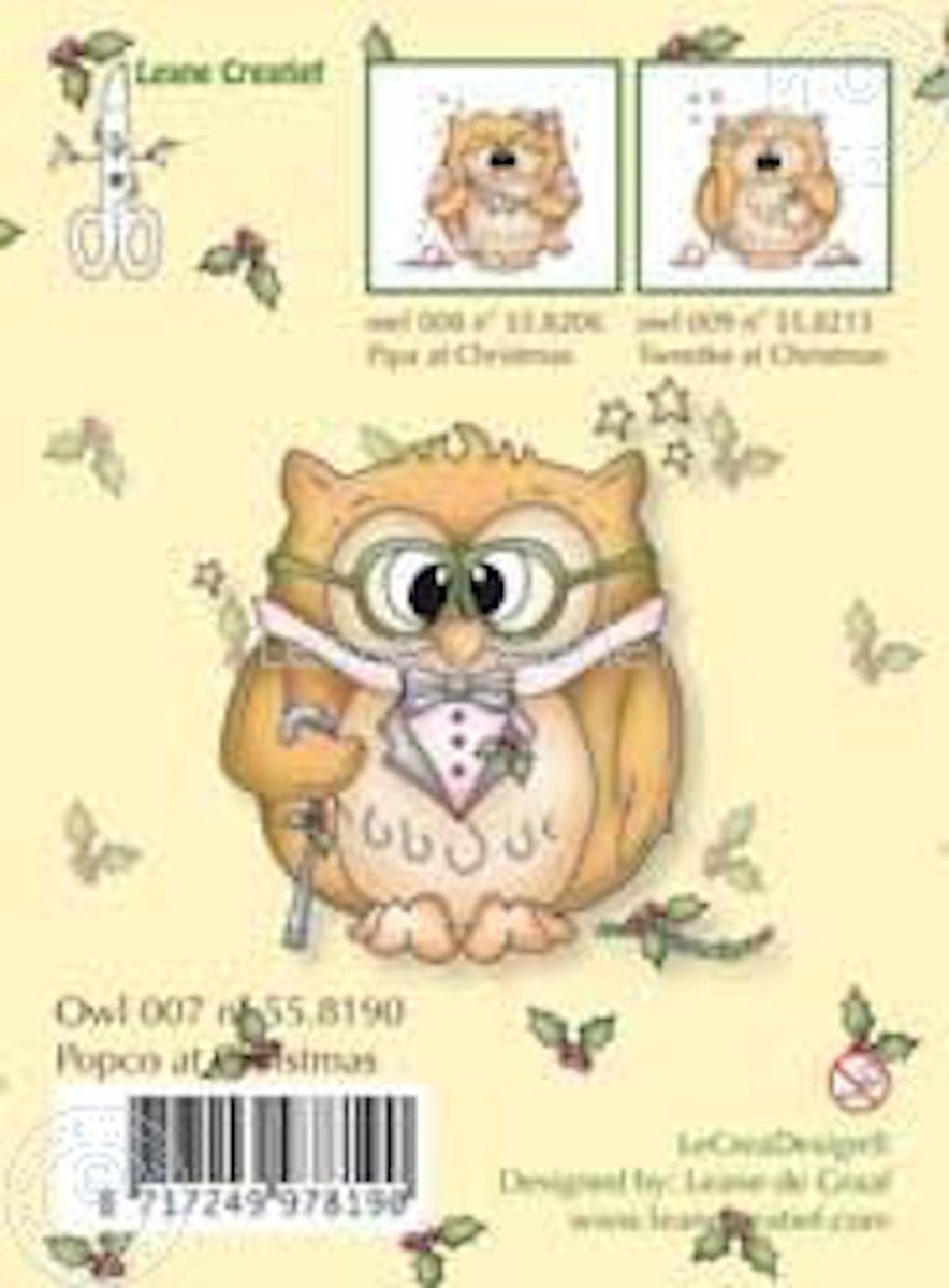 Owl 007 Leane Creatief Clearstamp - Popco at Christmas - stempel uil - kerst hulst kerstmis - art 55.8190